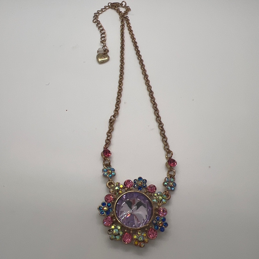 Colorful purple gem necklace Betsey Johnson heart